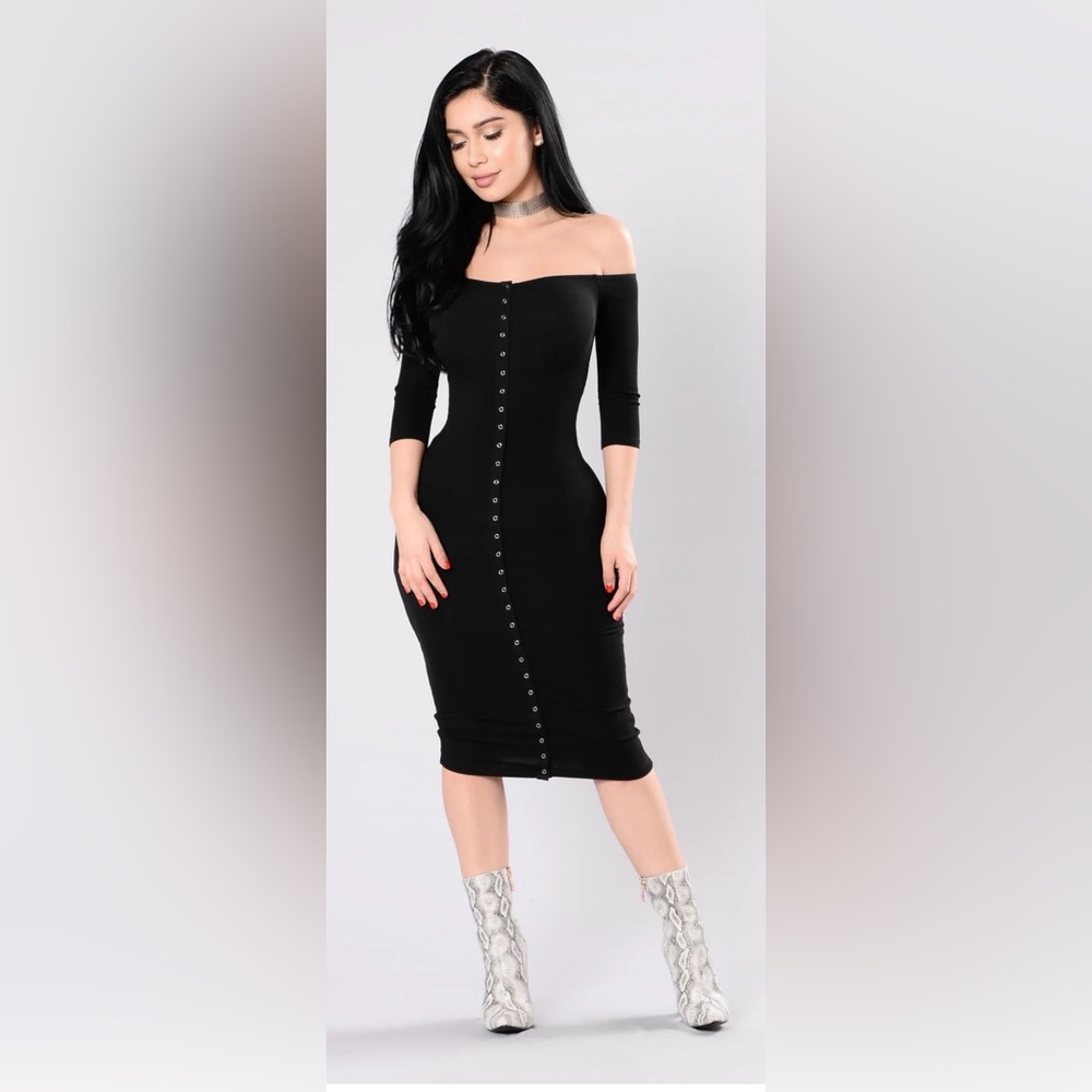 Fashion Nova Black Button-Front Bodycon Dress - Women. New With Tags. Size Large